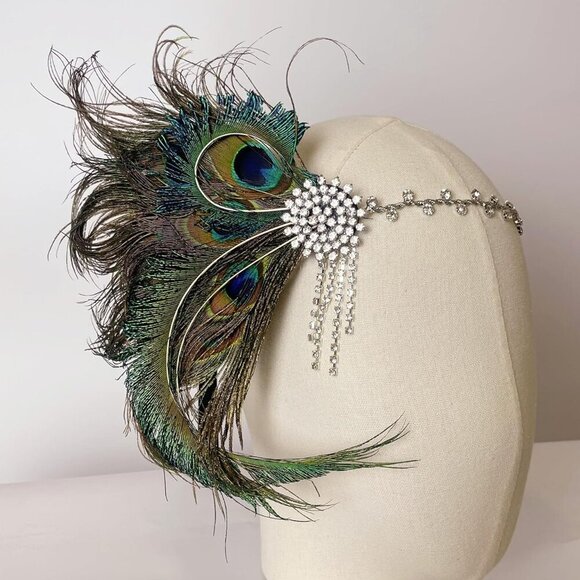 Feather Headpiece for Women Green Peacock 1920s Gatsby Roaring 20s Style main image 4